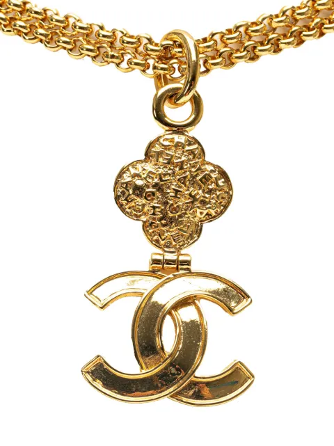 CHANEL Pre-Owned 1995 Gold Plated Double Chain CC Pendant costume necklace