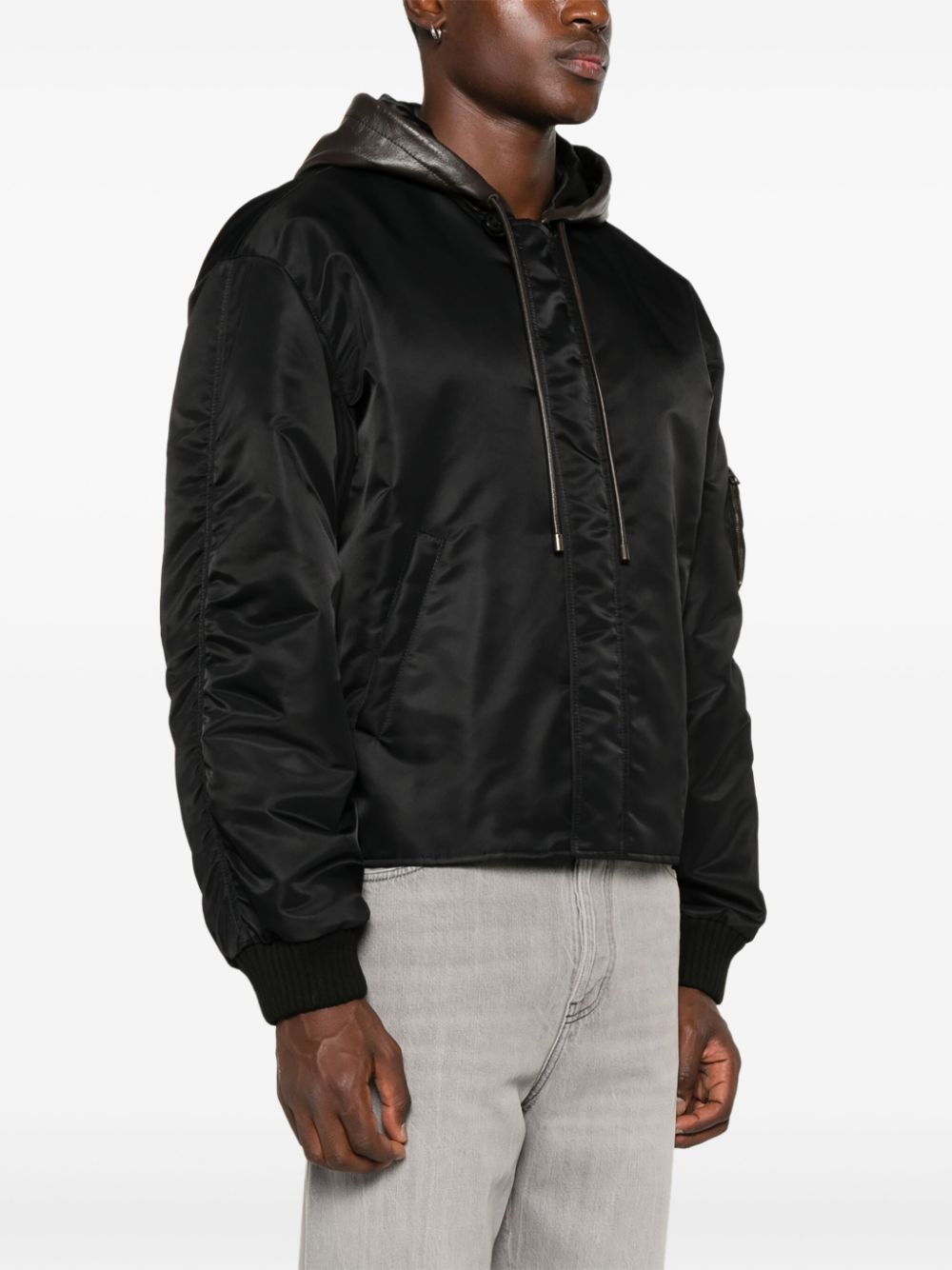 Shop Loewe Hooded Bomber Jacket In Black