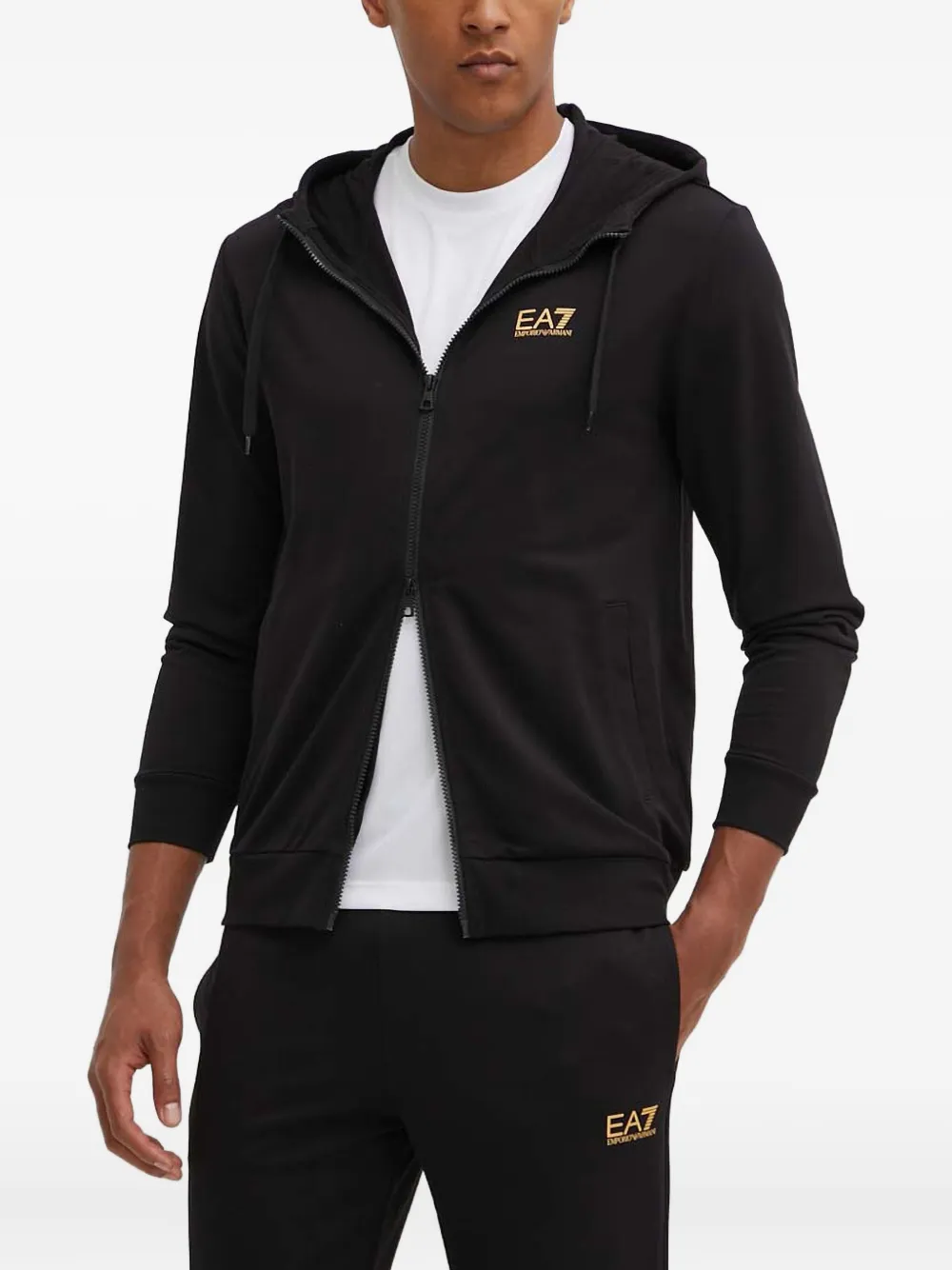 Ea7 Hooded Zip Jumpsuit In Black