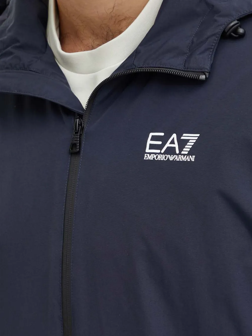 Ea7 Emporio Armani Core Identity logo-print hooded jacket Blauw