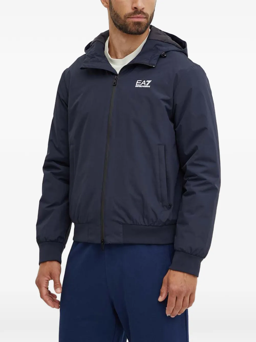 Ea7 Core Identity Logo-print Hooded Jacket In Blue