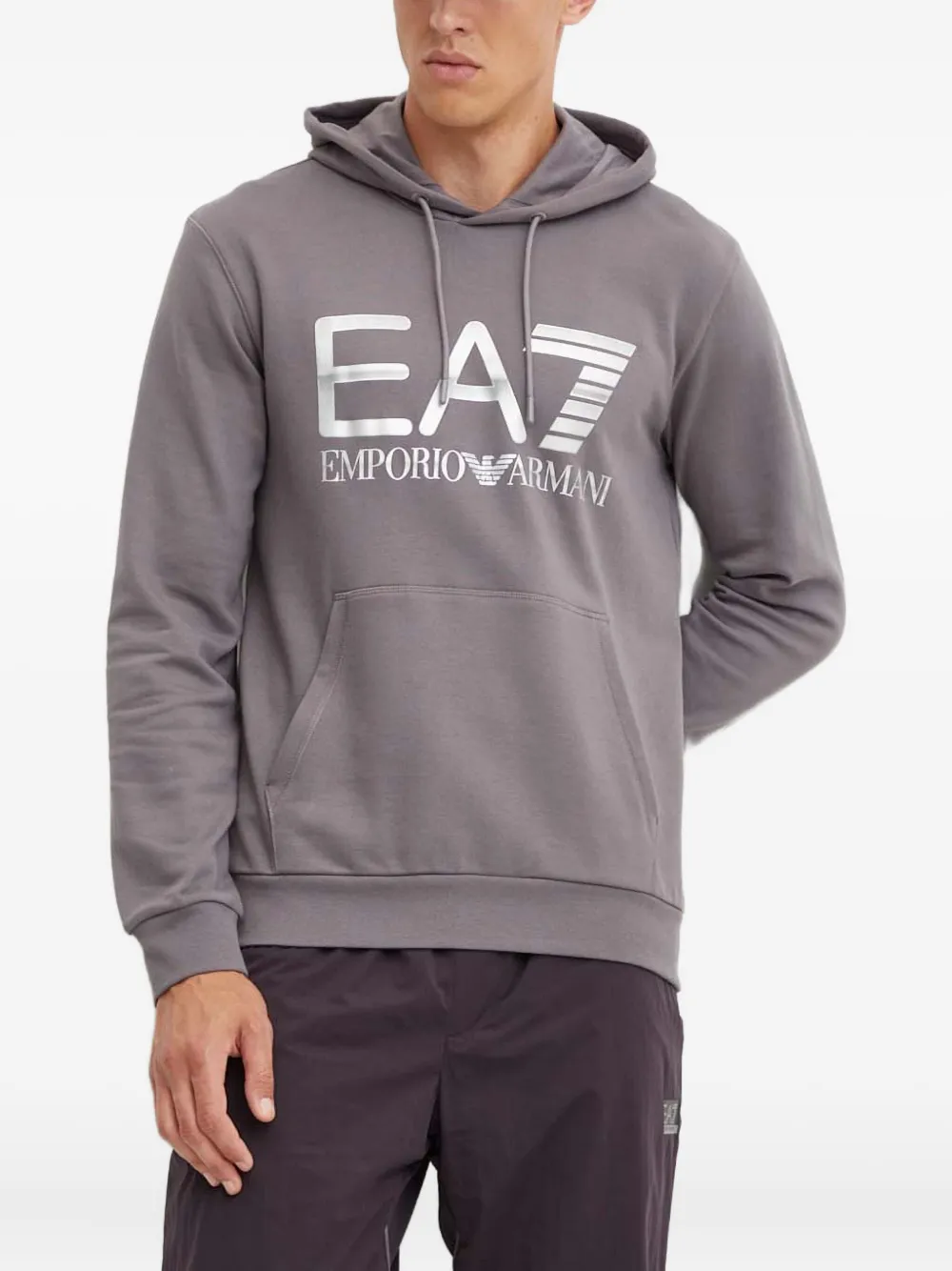 Ea7 Emporio Armani Felpa con logo e cappuccio - Grigio