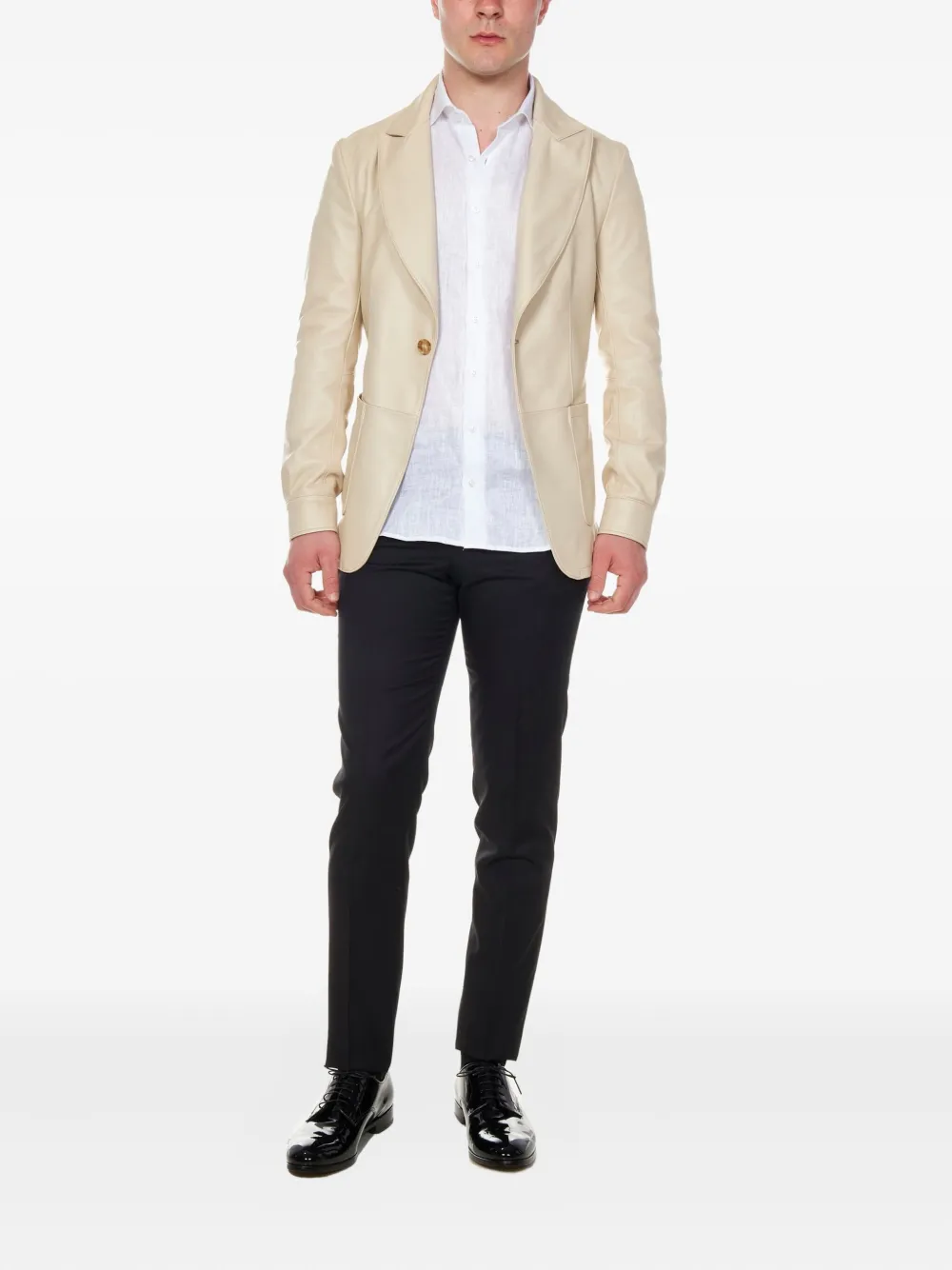 FRANZESE COLLECTION Blazer met enkele knoop en opgestikte zak Beige