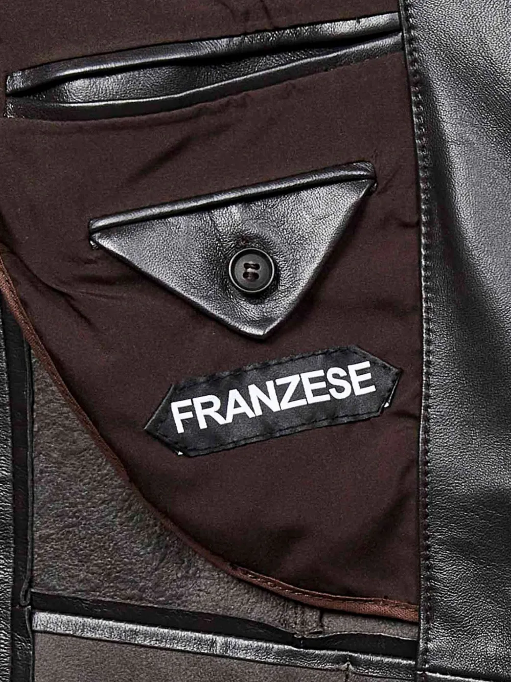 FRANZESE COLLECTION Leren blazer met enkele rij knopen Bruin