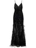 ROOM76 sequin-feather embellished v-neck dress - Black