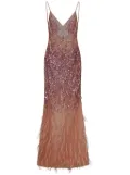 ROOM76 sequin-feather embellished v-neck dress - Pink