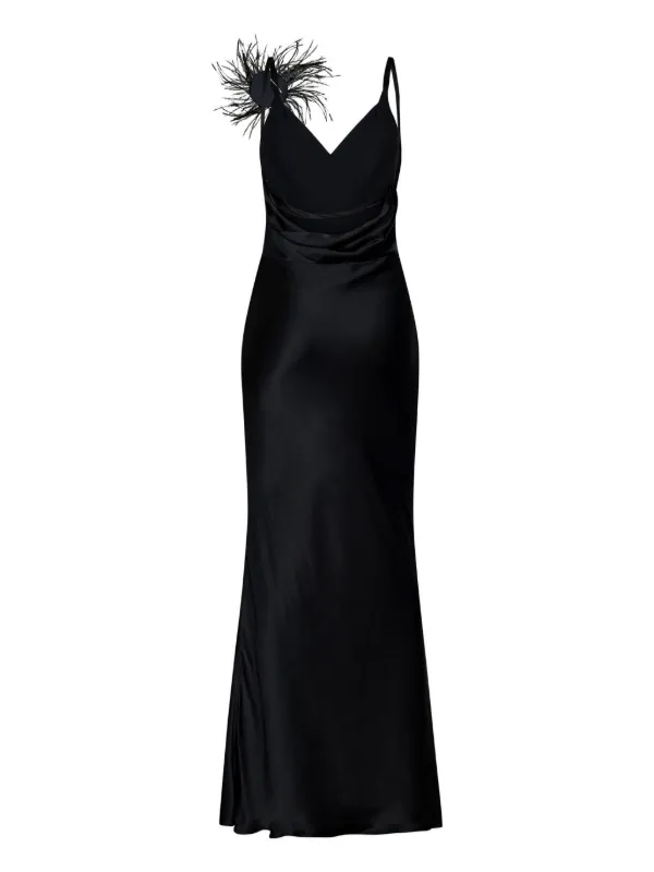 ROOM76 rose-appliqu Satin Maxi Dress | Black | FARFETCH