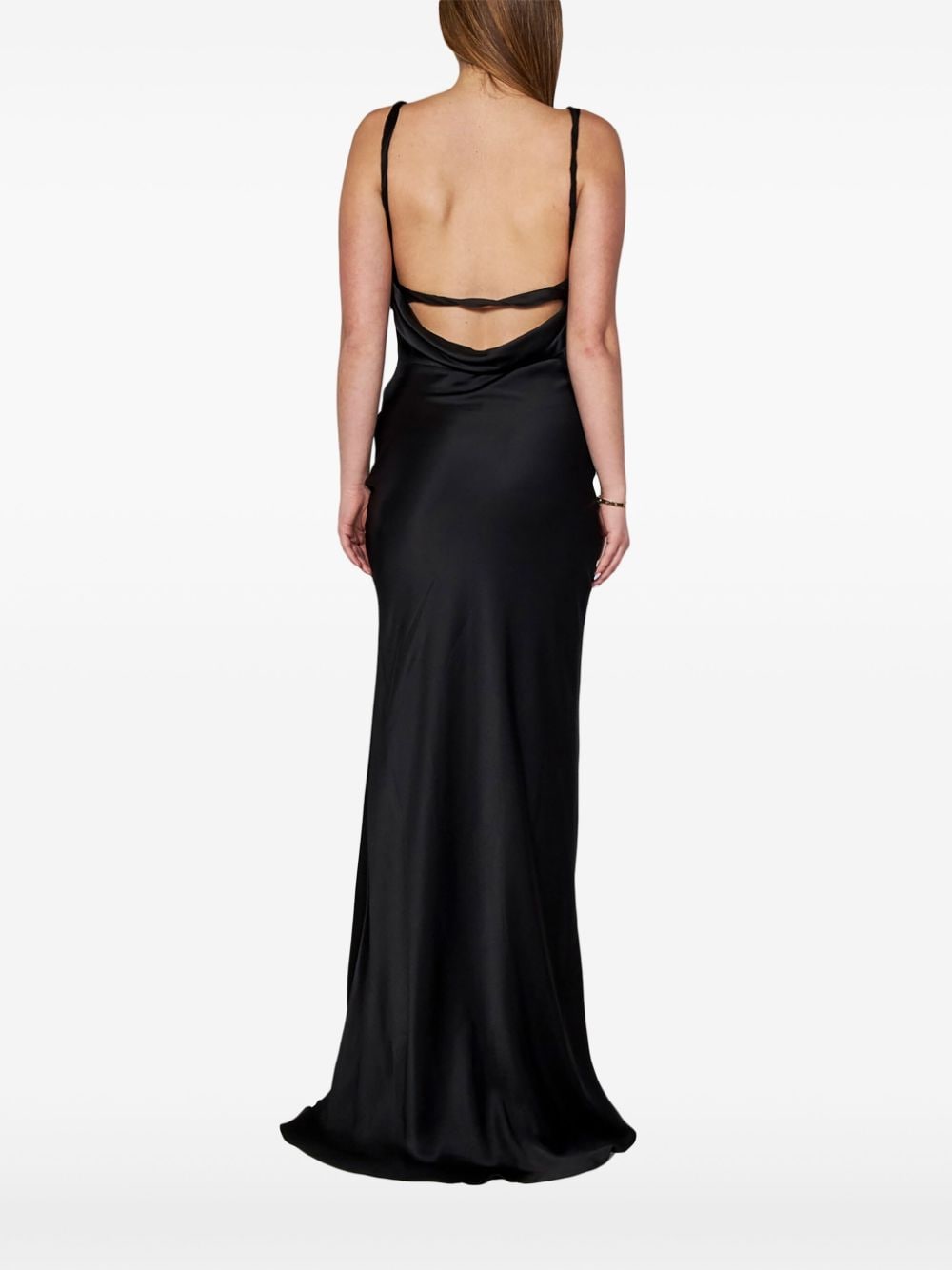 Shop Room76 Rose-appliqué Satin Maxi Dress In Black