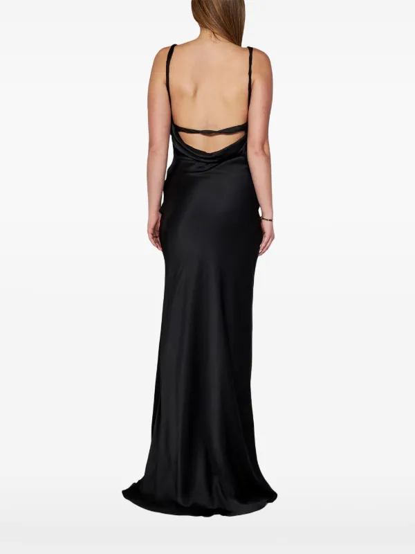 ROOM76 rose-appliqué Satin Maxi Dress | Black | FARFETCH