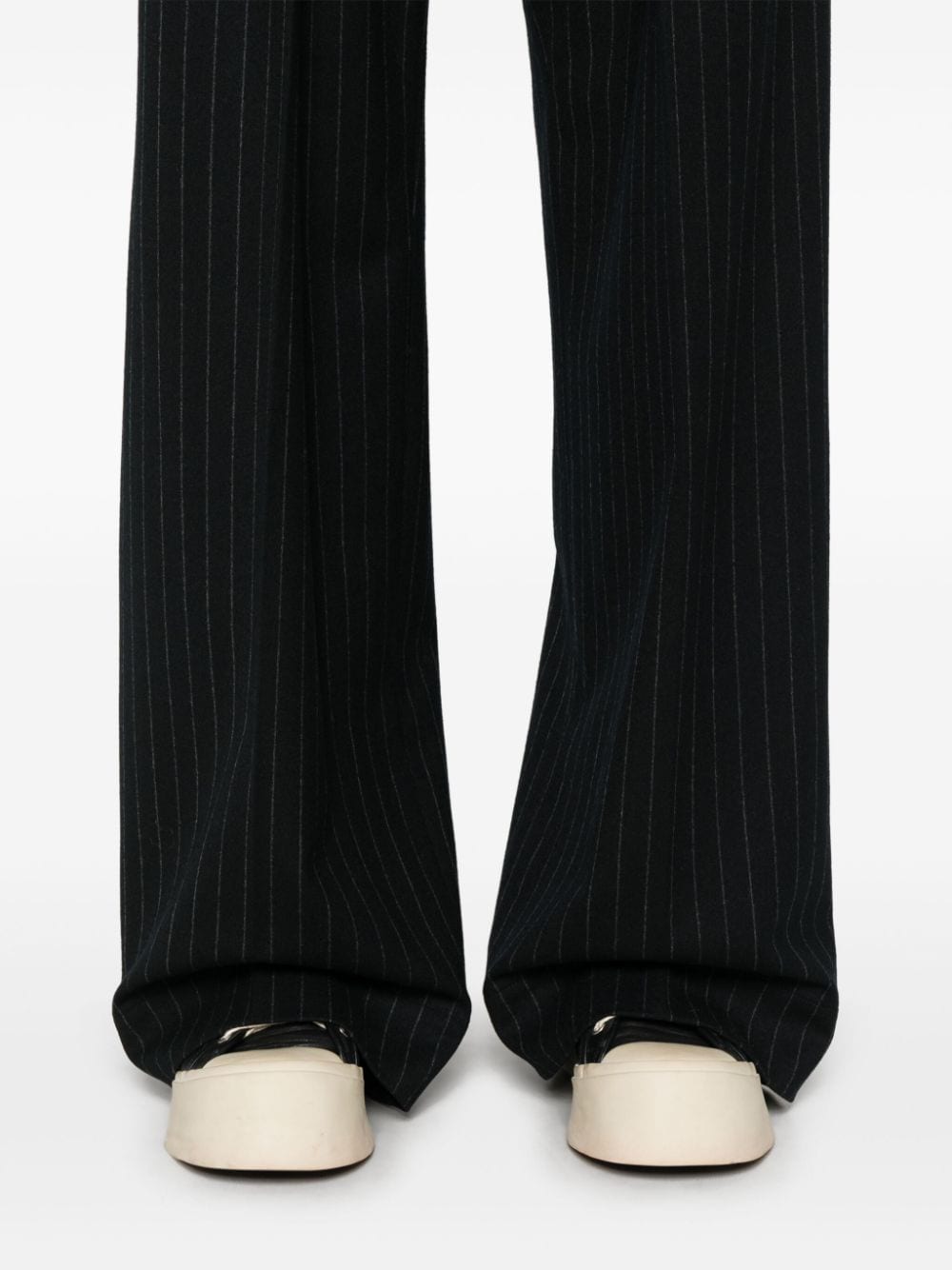 Shop Plan C Pinstriped Trousers In Blue