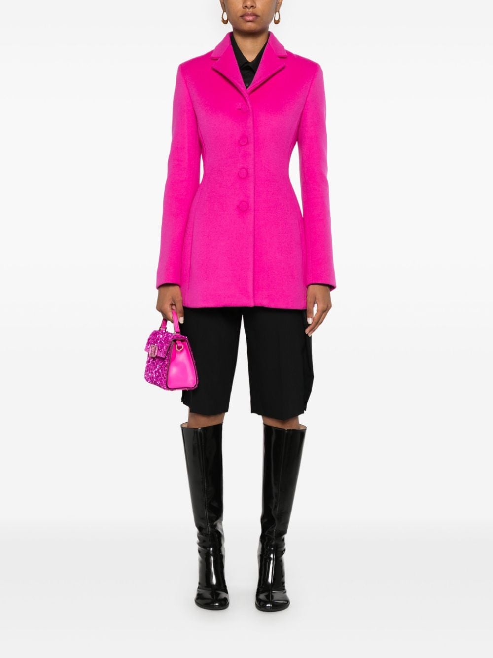 Shop Valentino Single-breasted Short Coat In Rosa