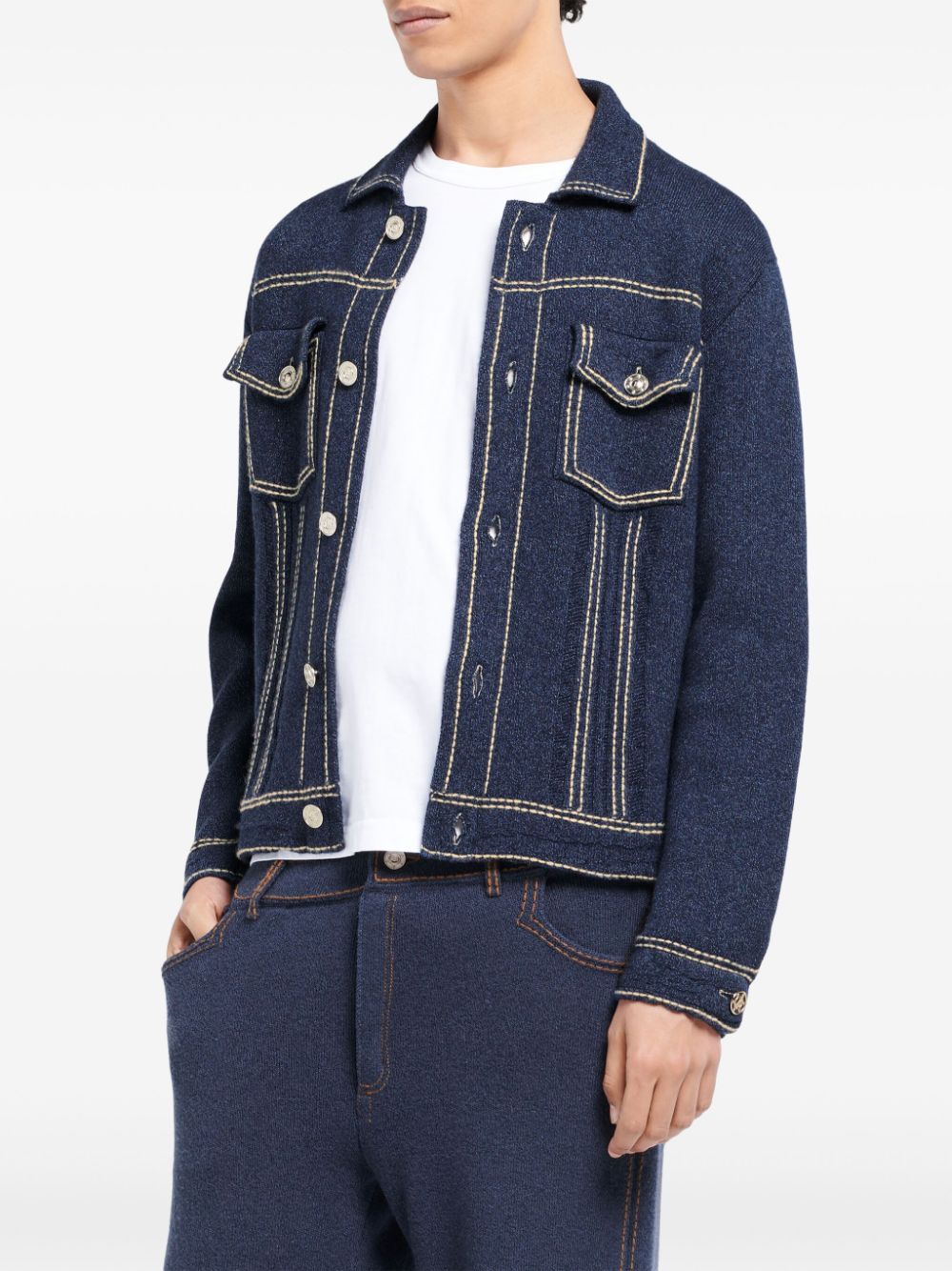 Shop Barrie Knitted Denim Jacket In Blue