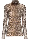 GANNI leopard-print mesh top - Neutrals
