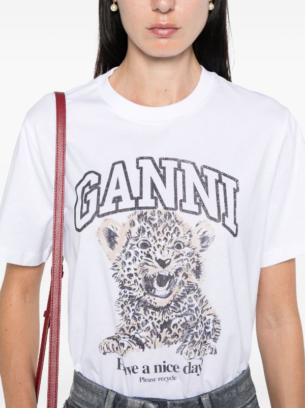 GANNI Leopard Jersey T-shirt | White | FARFETCH AO