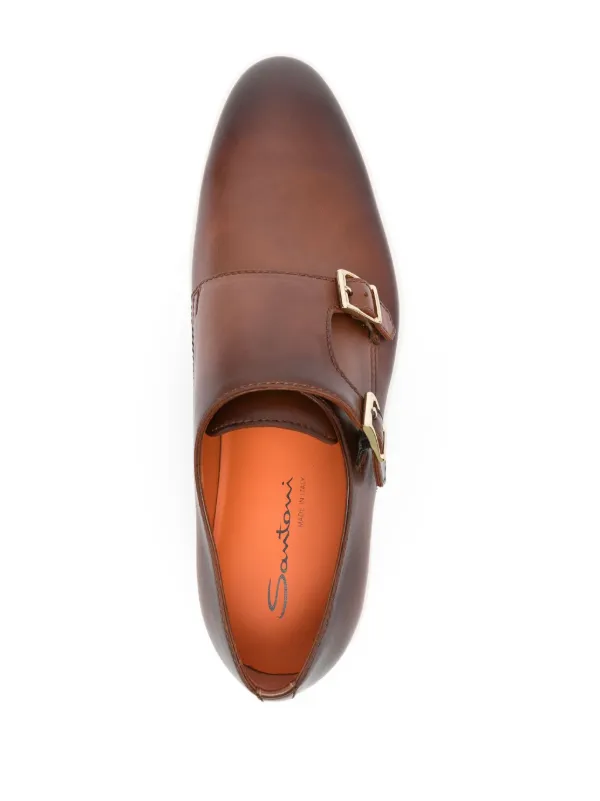 Santoni モンクストラップ ローファー ブラウン 7.5/26.5｜靴