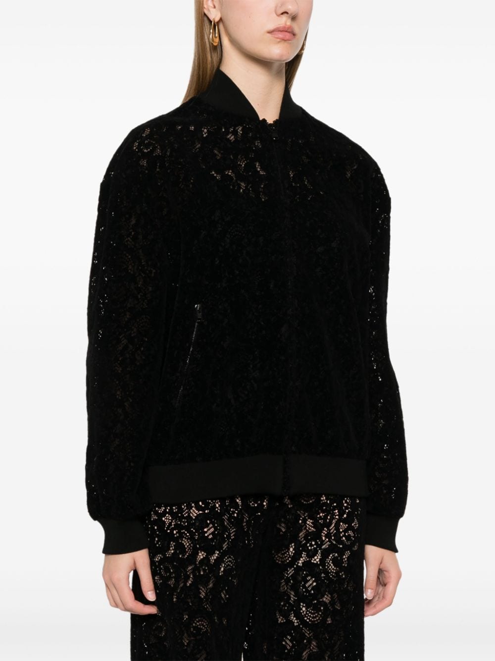 Shop Moschino Lace Bomber Jacket In Black