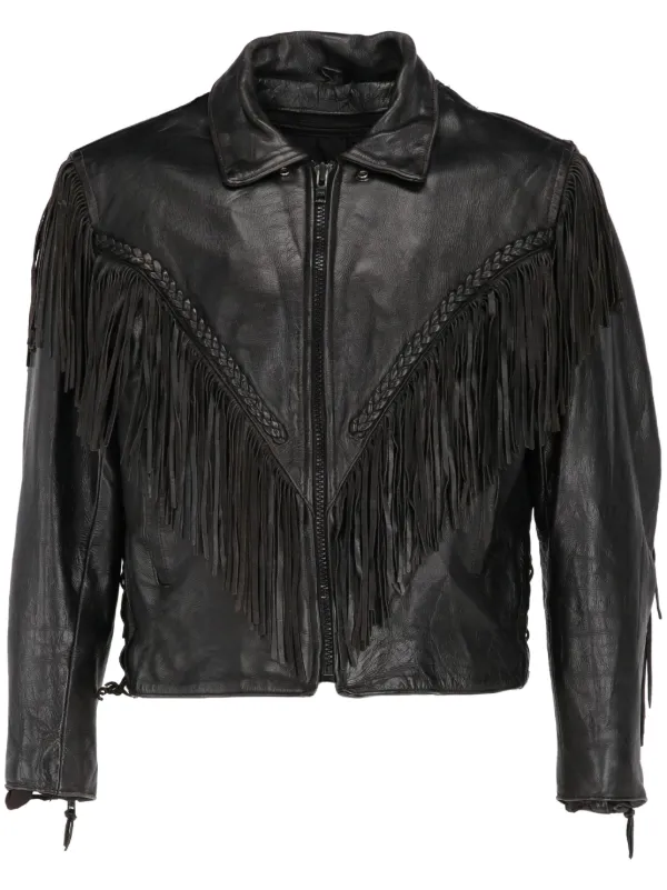 A.N.G.E.L.O. Vintage Cult 1990s pre owned Fringed Leather Jacket Black FARFETCH IE