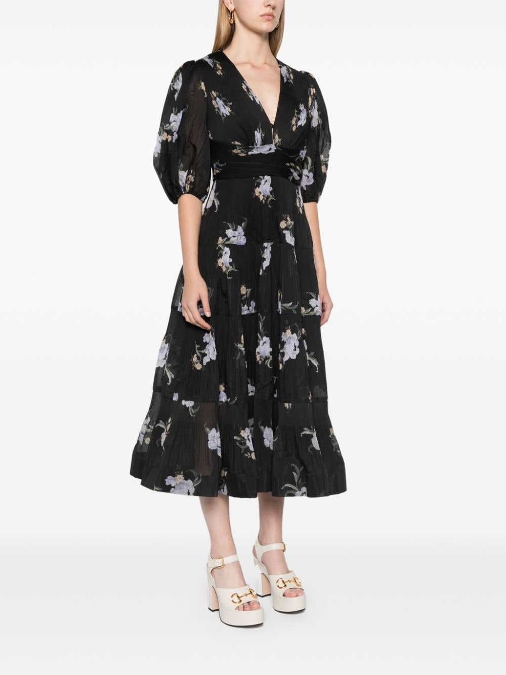 Shop Zimmermann Pleated Midi Dress In Black