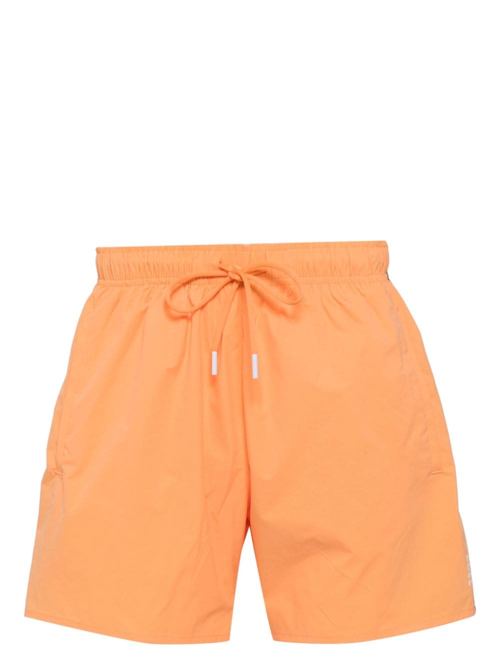 Shop Hugo Boss Signature Stripe And Logo Swim Shorts In Orange