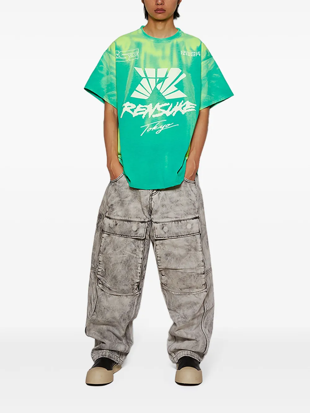 RENSUKE TOKYO Ruimvallend T-shirt met grafische print - Groen