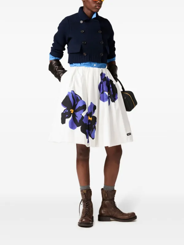 Miu Miu Printed Poplin Midi Skirt | White | FARFETCH