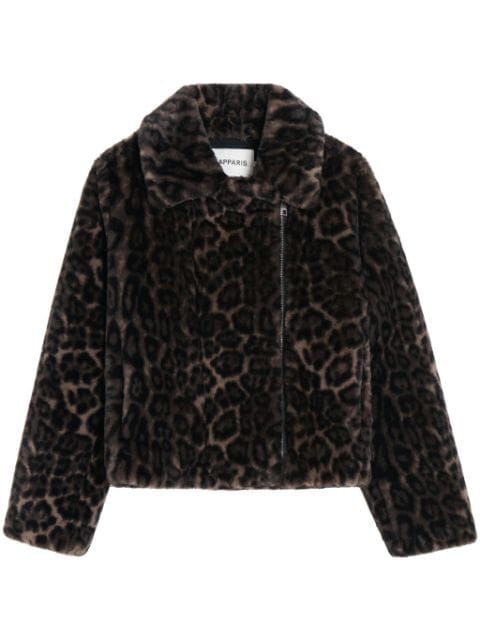 Apparis leopard-print zippered faux-fur jacket