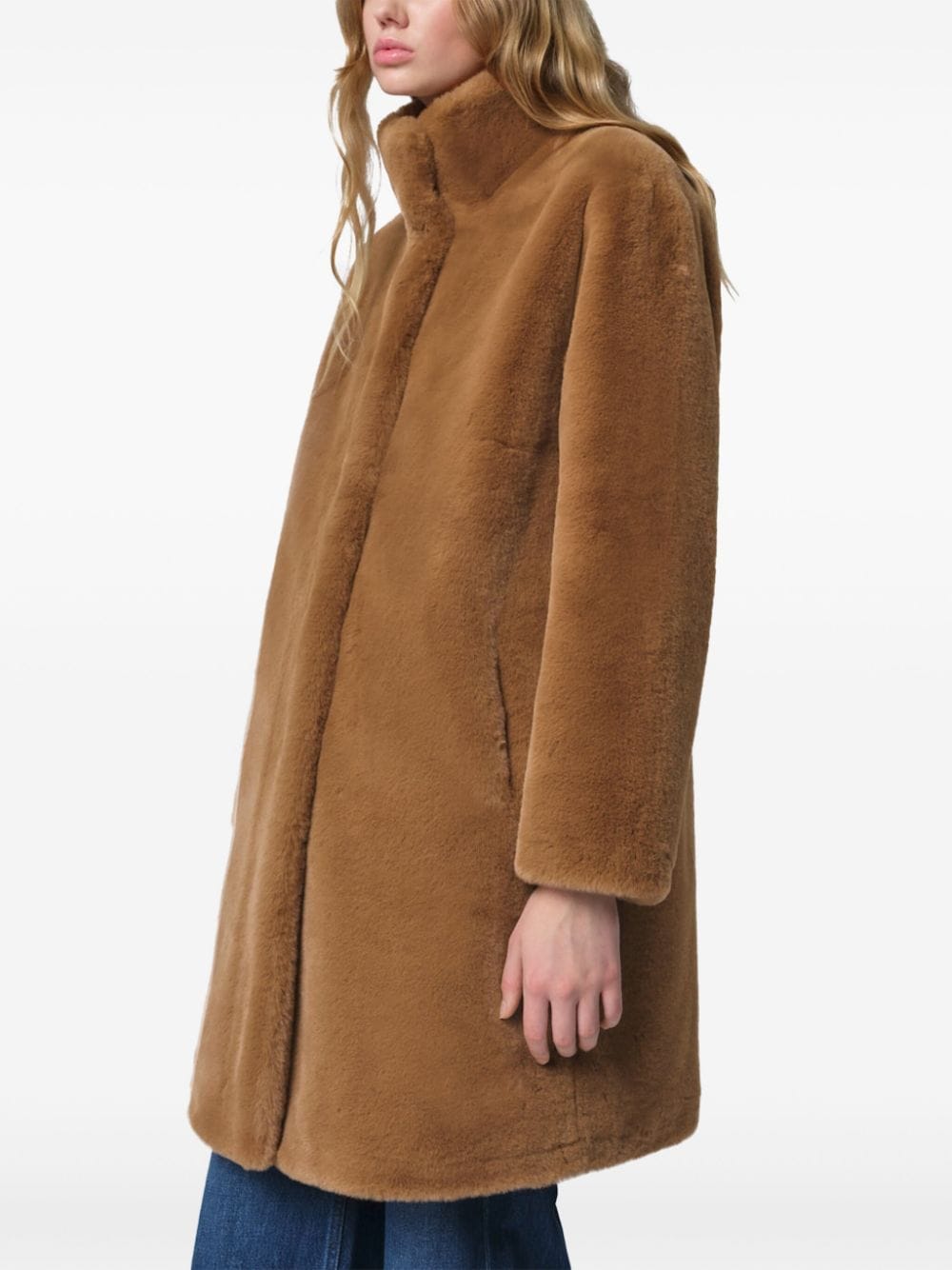 Shop Apparis High-neck Faux Fur Coat In Brown