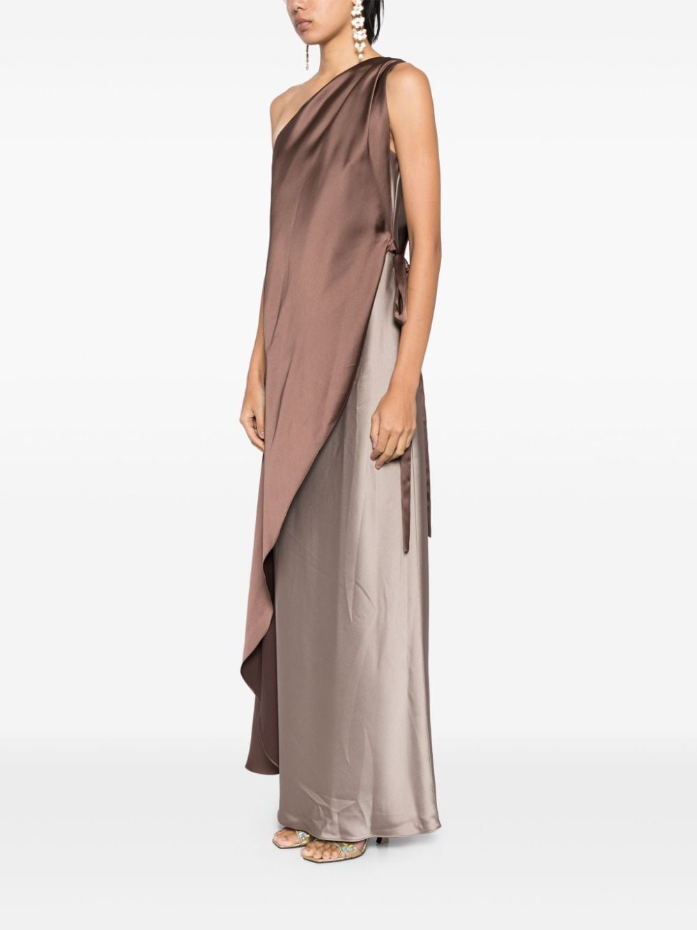 Shop Amsale Draped One-shoulder Gown In Brown