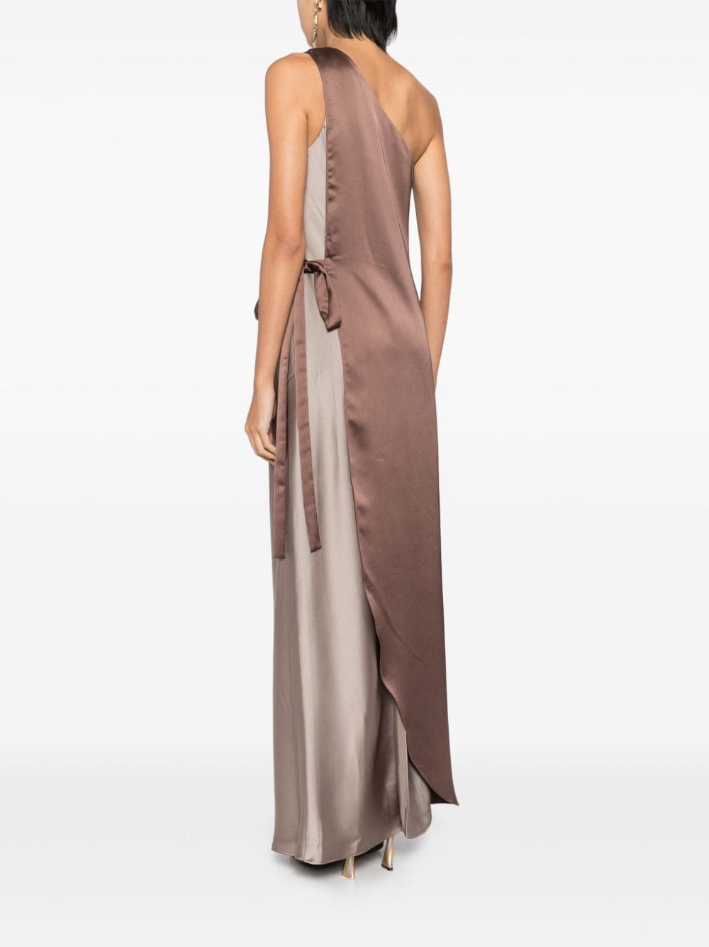 Shop Amsale Draped One-shoulder Gown In Brown