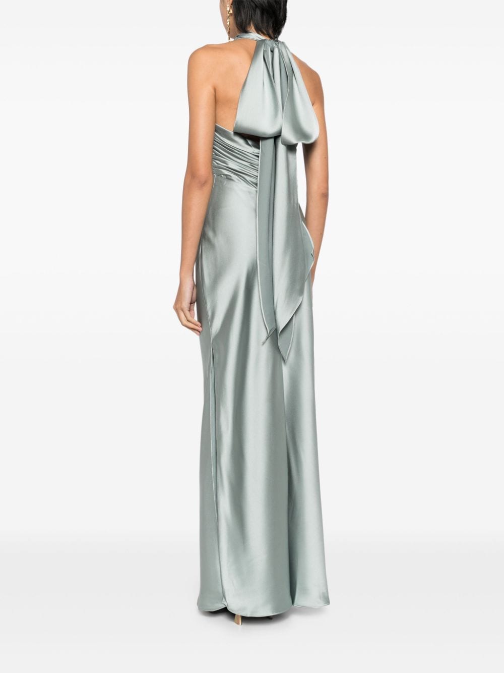 Shop Amsale Ruched Halter Gown In Green