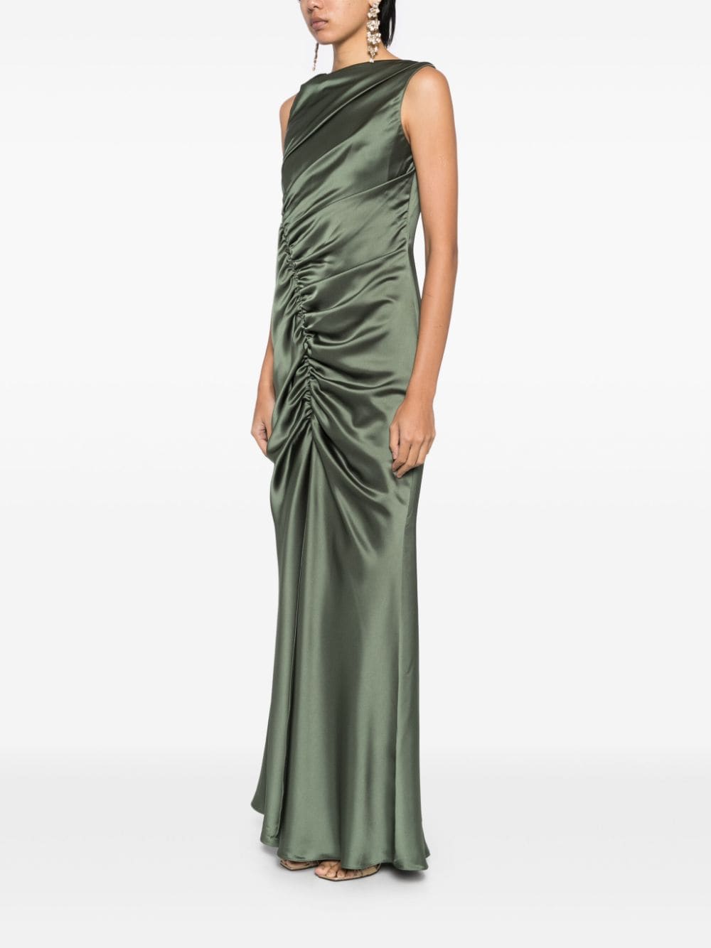 Shop Amsale Satin Asymmetric Gown In Green