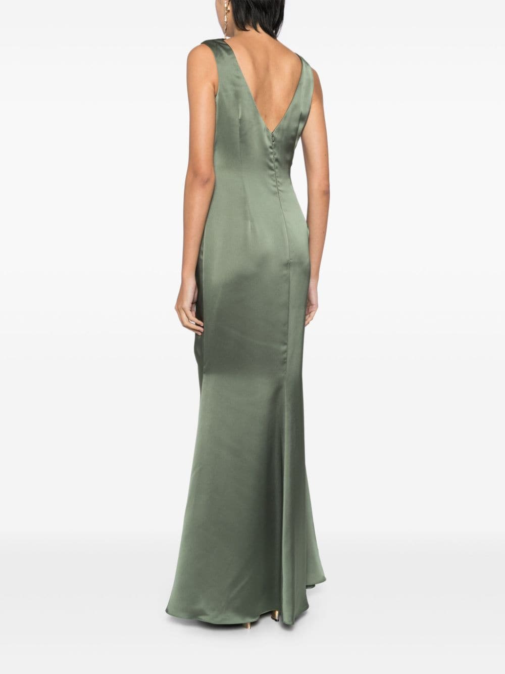 Shop Amsale Satin Asymmetric Gown In Green