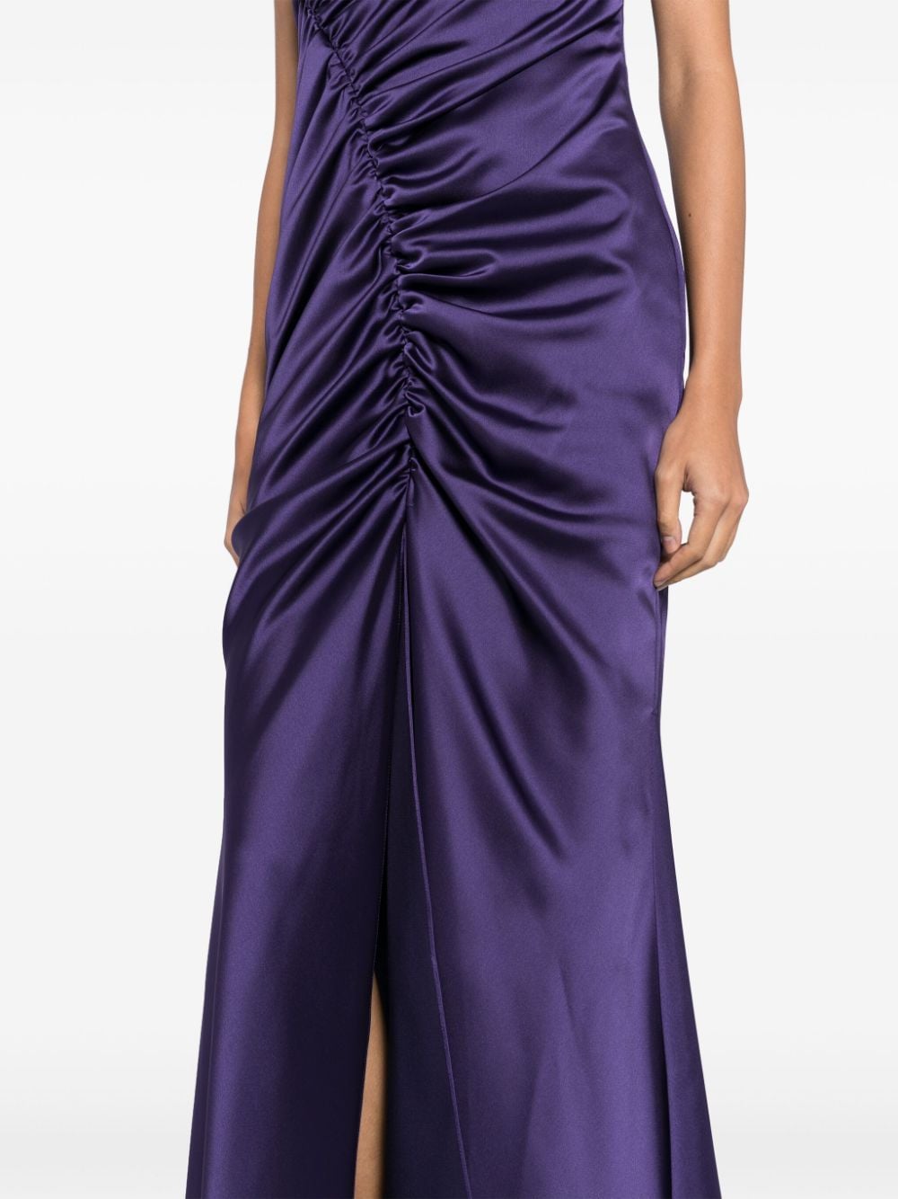 Shop Amsale Satin Asymmetric Gown In Amethyst