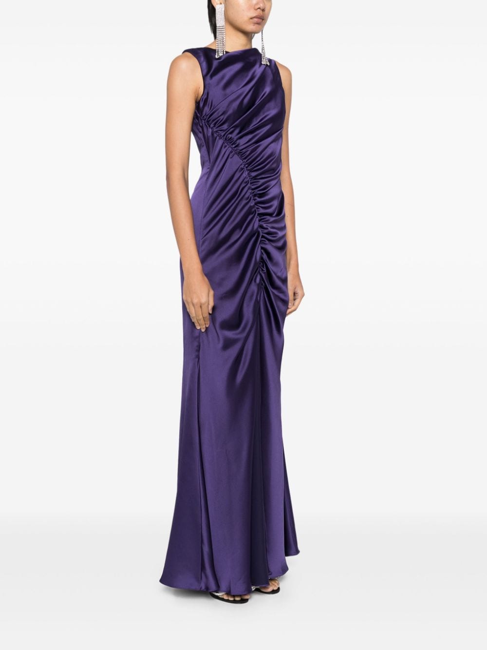 Shop Amsale Satin Asymmetric Gown In Amethyst