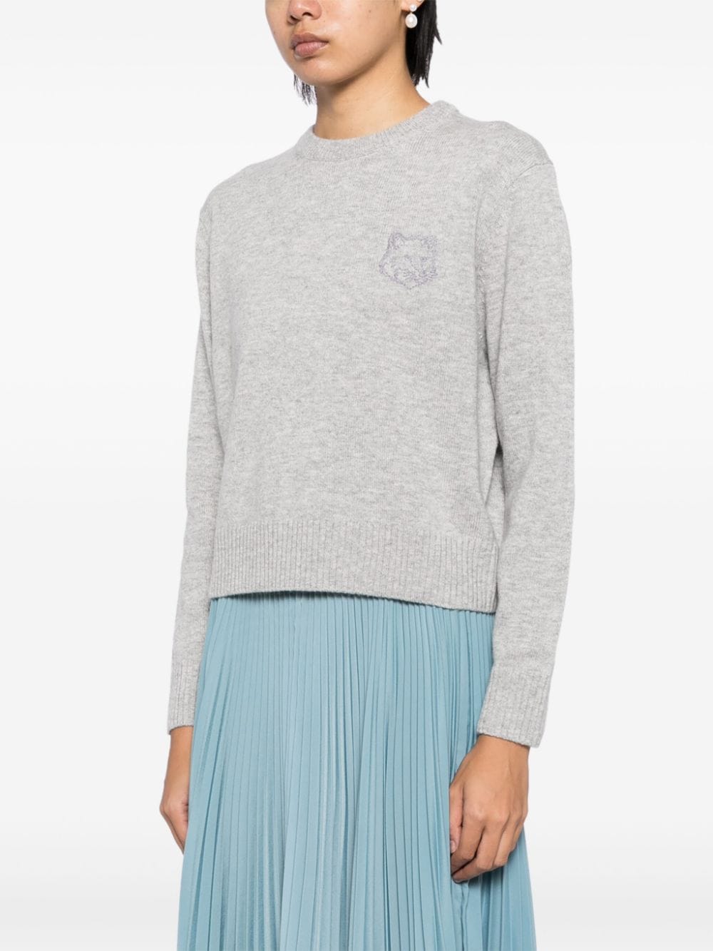 Shop Maison Kitsuné Bold Fox Head Embroidered Cropped Jumper In Grey