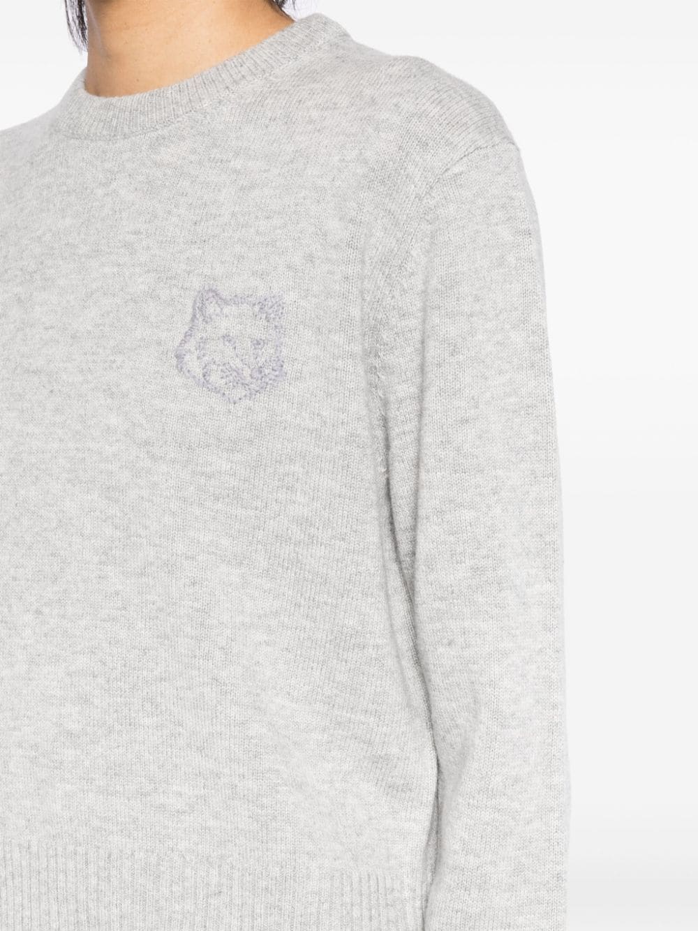 Shop Maison Kitsuné Bold Fox Head Embroidered Cropped Jumper In Grey