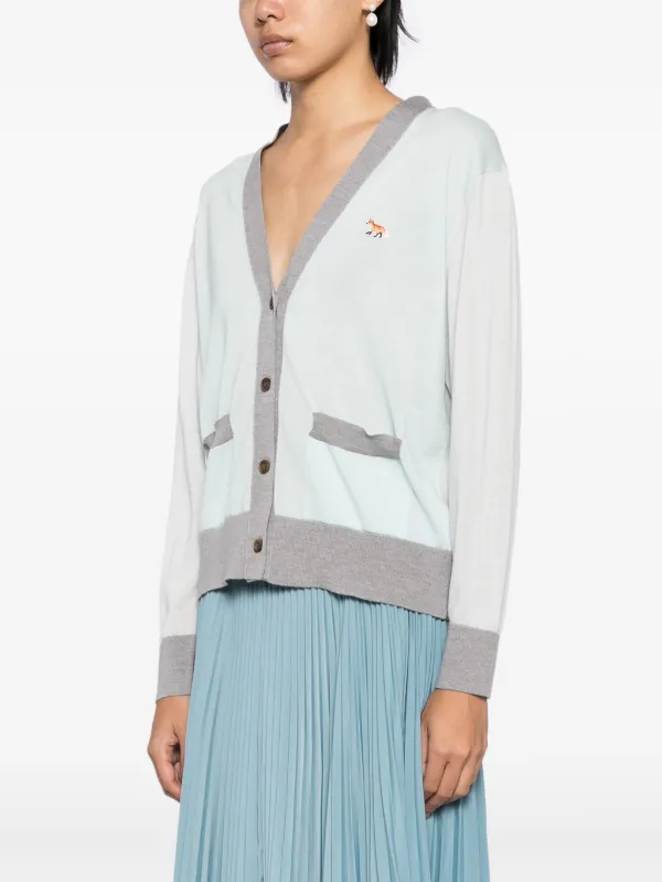 Maison Kitsuné Baby Fox Patch Color Block Cardigan | Green Maison Kitsuné Baby Fox Patch Color Block Cardigan | Green