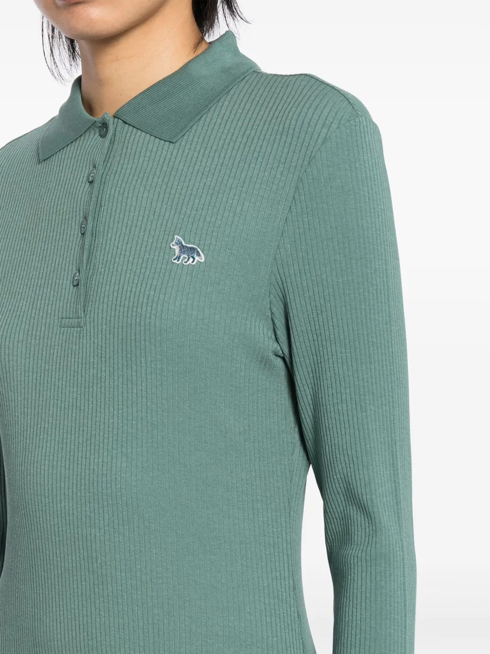 Maison Kitsuné Fijngeribbelde polojurk met lange mouwen Groen