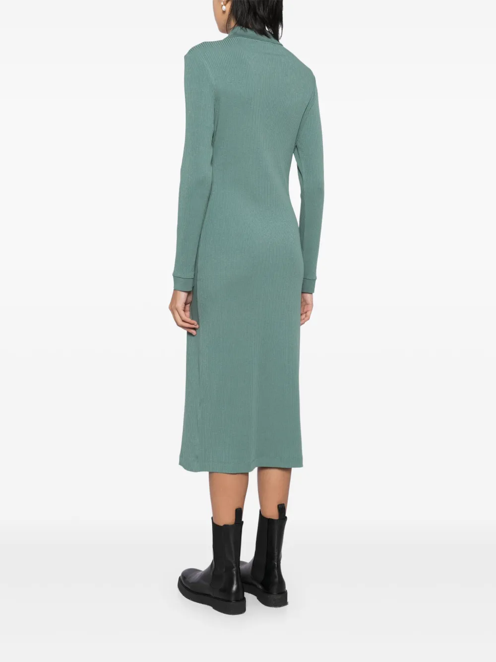 Maison Kitsuné Fijngeribbelde polojurk met lange mouwen Groen