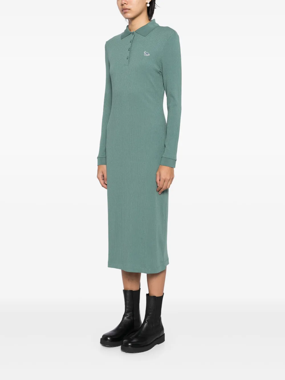 Maison Kitsuné Fijngeribbelde polojurk met lange mouwen Groen