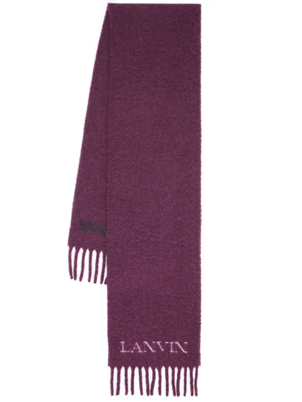Lanvin Jacquard Logo Motif Fringed Scarf Purple FARFETCH IN