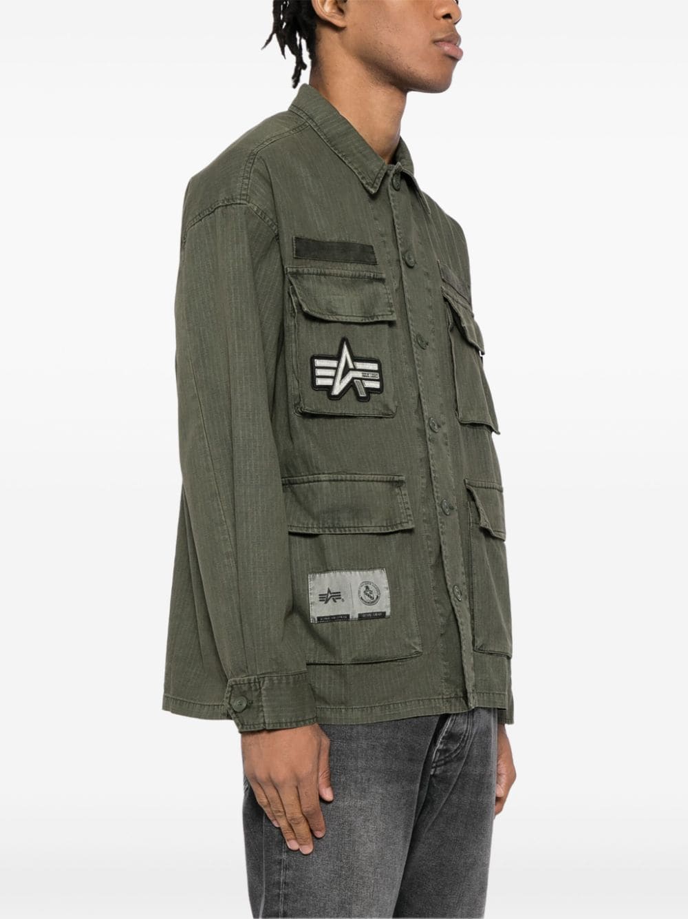 Shop Izzue Patch-embroidered Shirt Jacket In Green