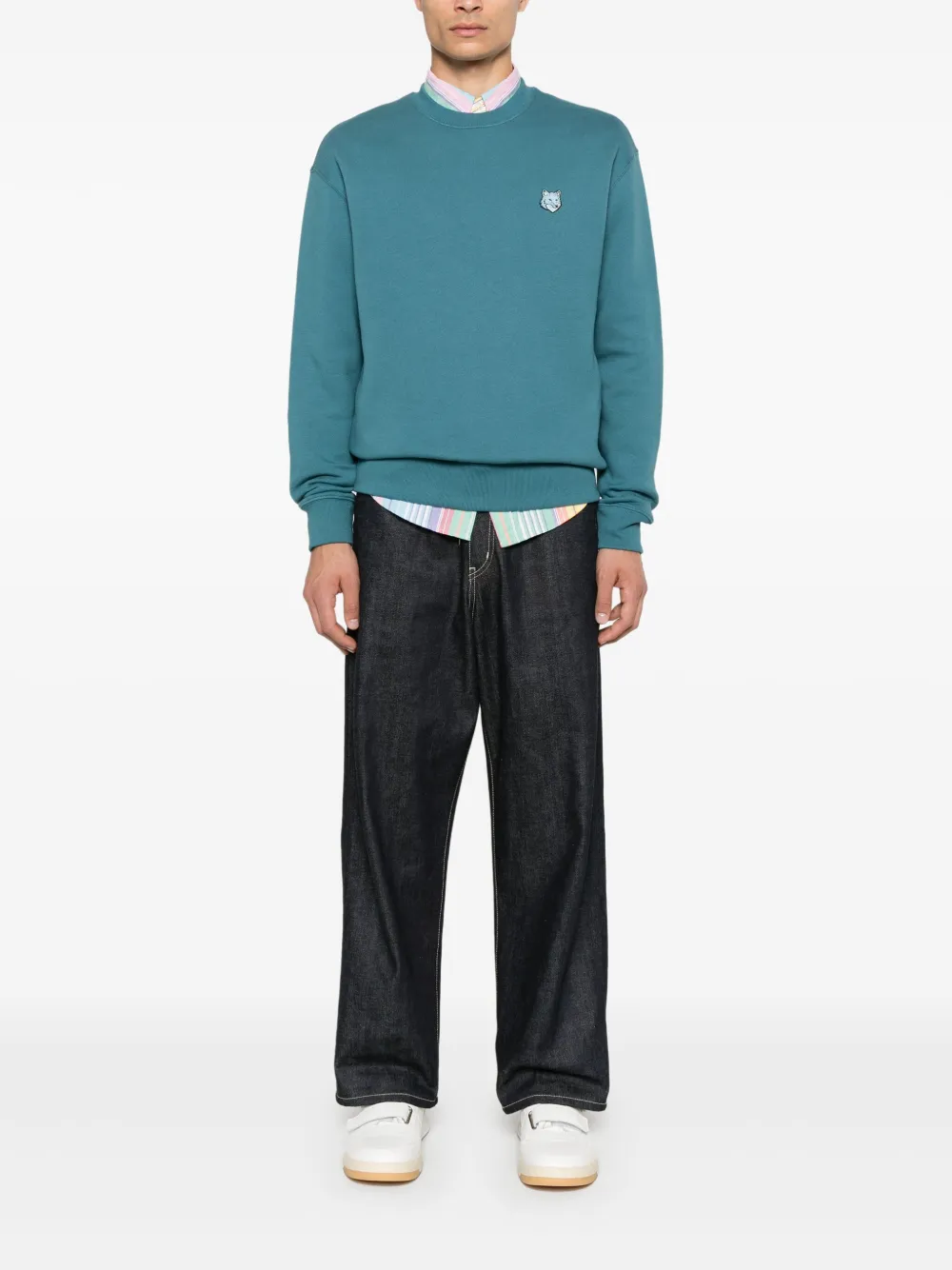 maisonkitsuné Maison Kitsuné Sweater met vossenkop patch - Blauw