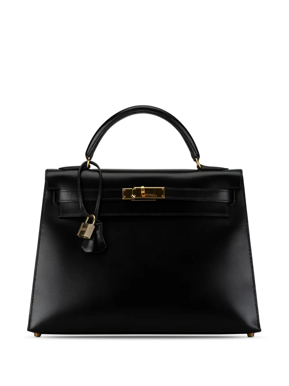 Pre-owned Hermes 1971 Box Calf Kelly Sellier 32 Satchel In Black | ModeSens