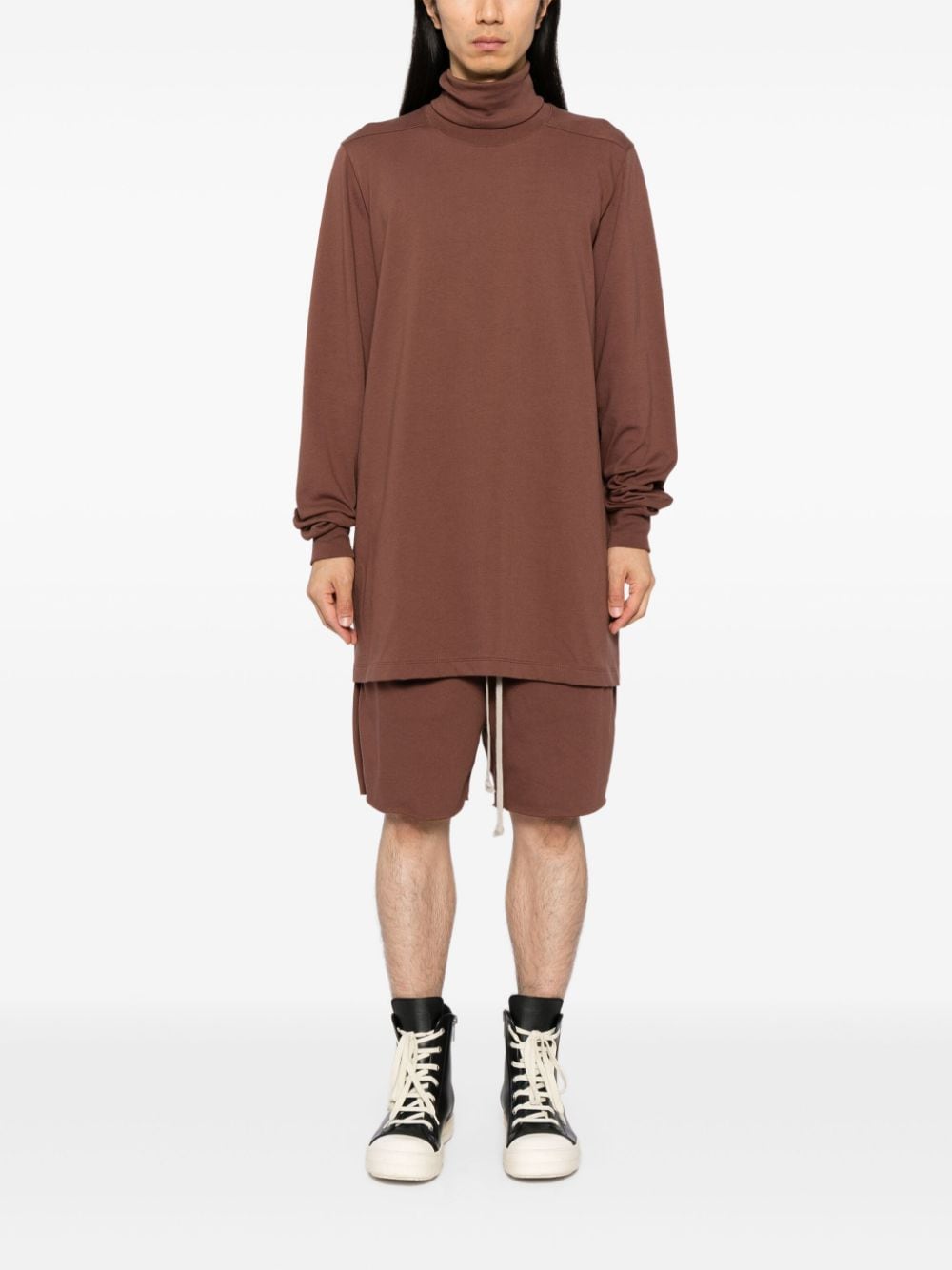 Shop Rick Owens High-neck Cotton T-shirt In Brown