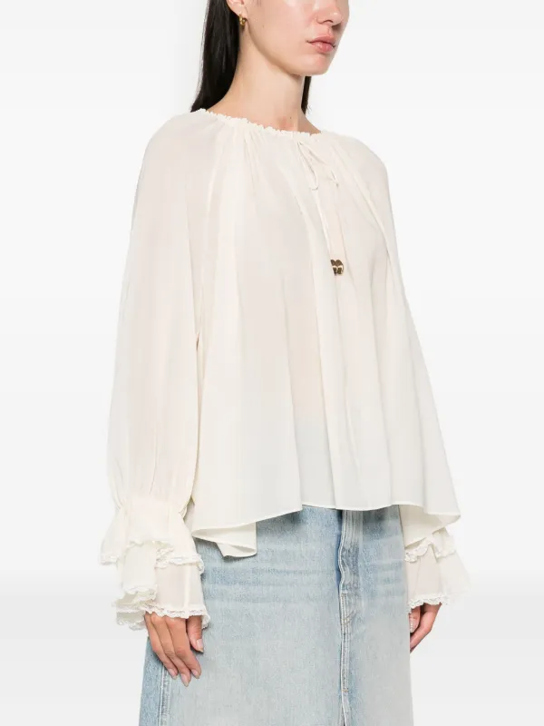 トップス Chieko+ Silk tee blouse Whote 38 Chloé Gathered Silk Blouse | White | FARFETCH