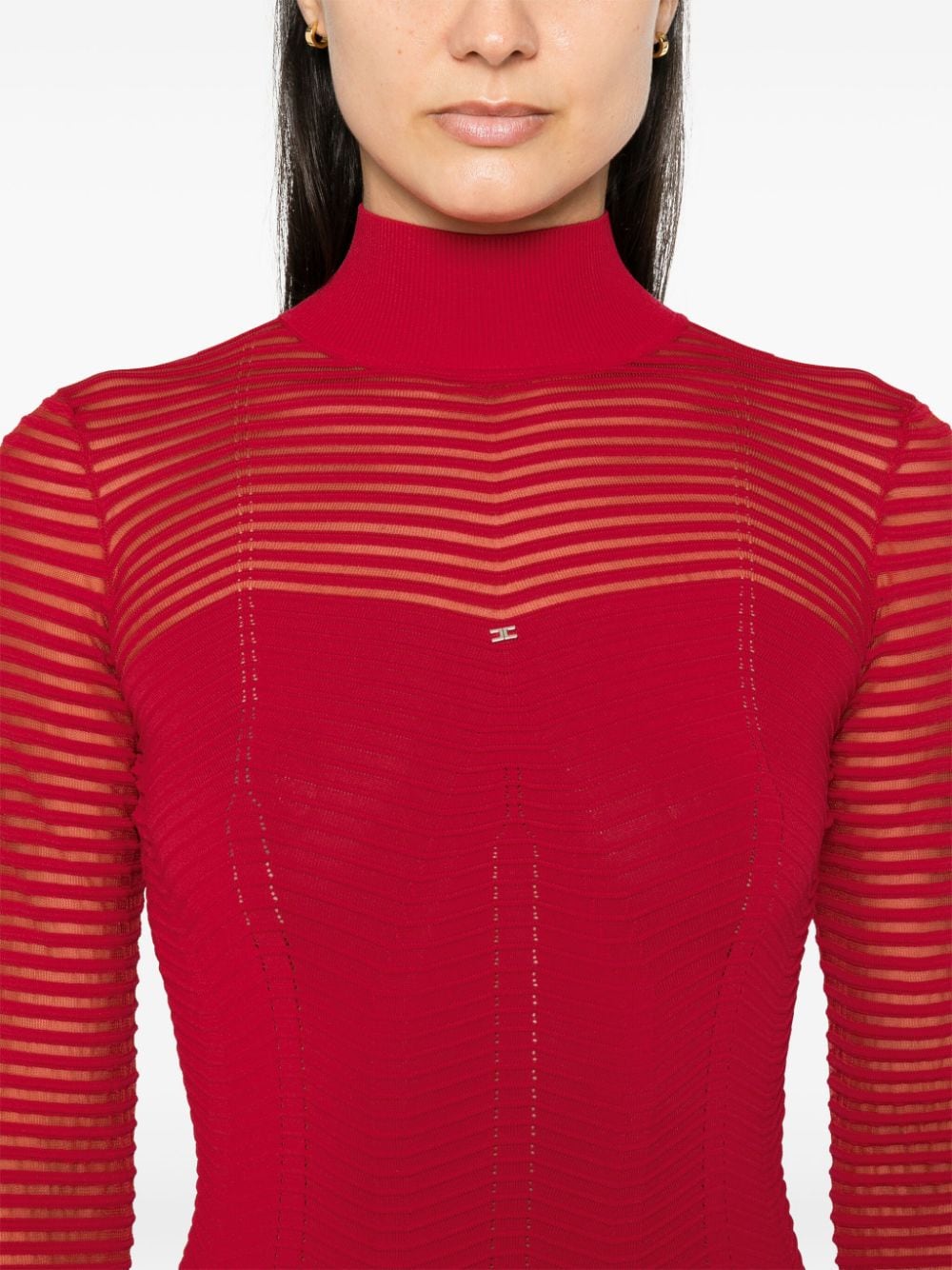 Shop Elisabetta Franchi 3d-knit Herringbone Midi Dress In Red