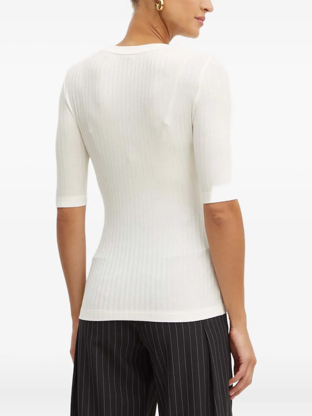 Hugo Boss Square-neck Short-sleeved Sweater In Ribbed Stretch Fabric In White