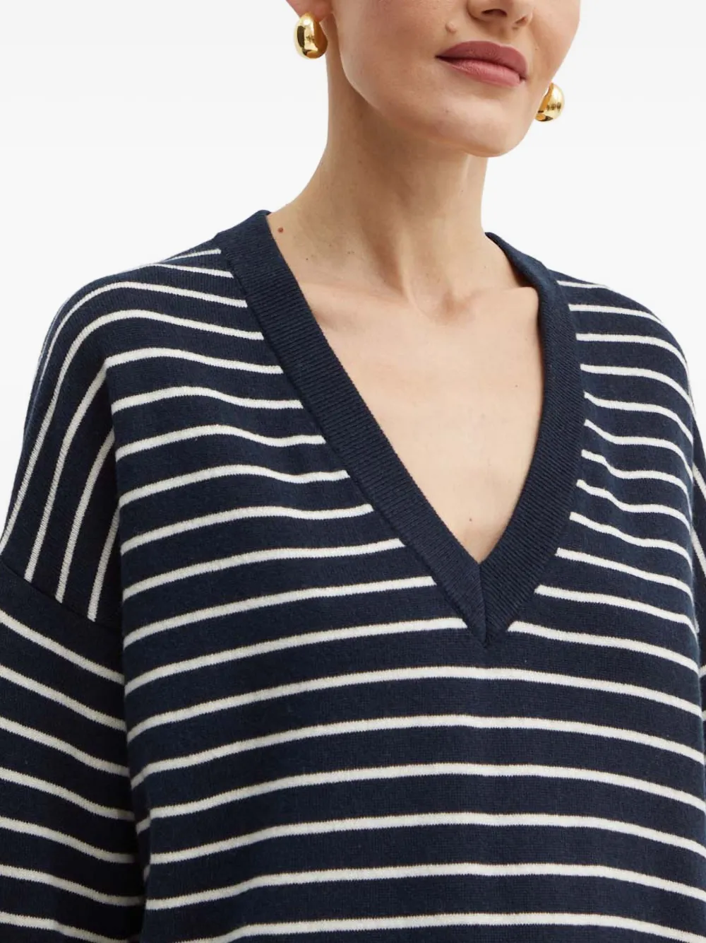 Hugo Boss Striped V-neck Sweater In Blue