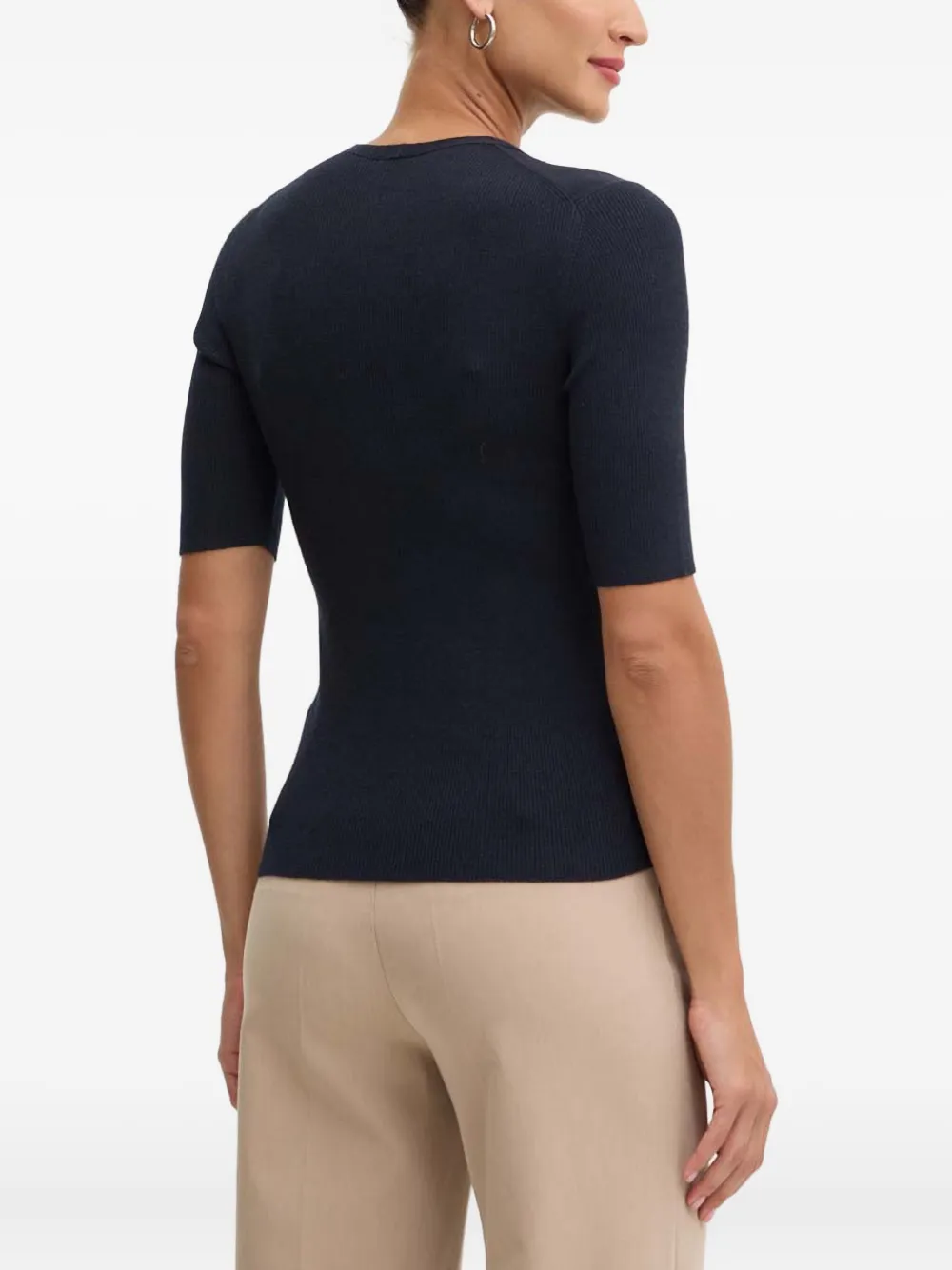 Hugo Boss Ribbed-knit Button-detail Sweater In Blue